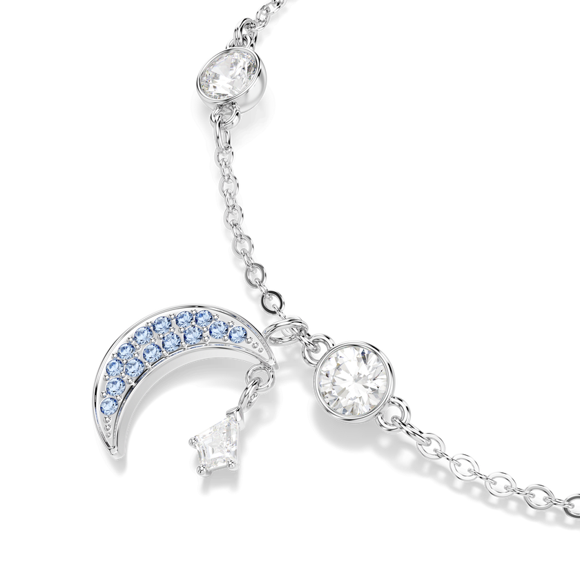swarovski symbolica bracelet  round cut  moon  blue  rhodium plated