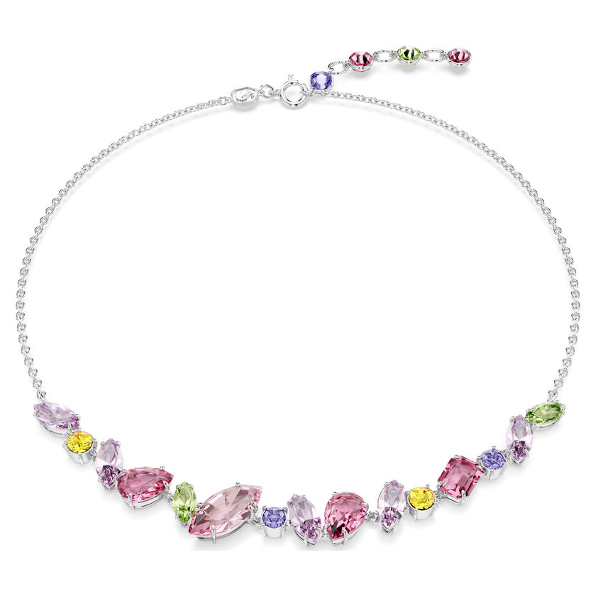 swarovski gema necklace  mixed cuts  multicolored  rhodium plated