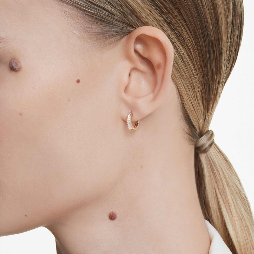 Buy Swarovski Matrix hoop earrings, Round cut, White, Rose gold