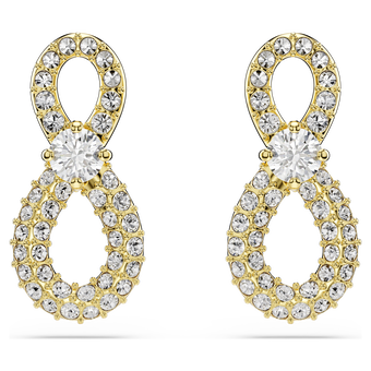 swarovski hyperbola stud earrings  round cut  pav   infinity  white  18k gold finish