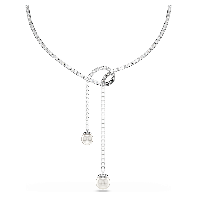 swarovski matrix y necklace  crystal pearl  round cut  white  rhodium plated