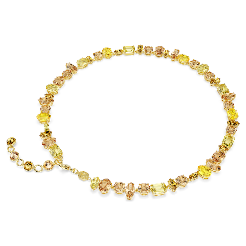 swarovski gema tennis necklace  mixed cuts  yellow  gold tone plated