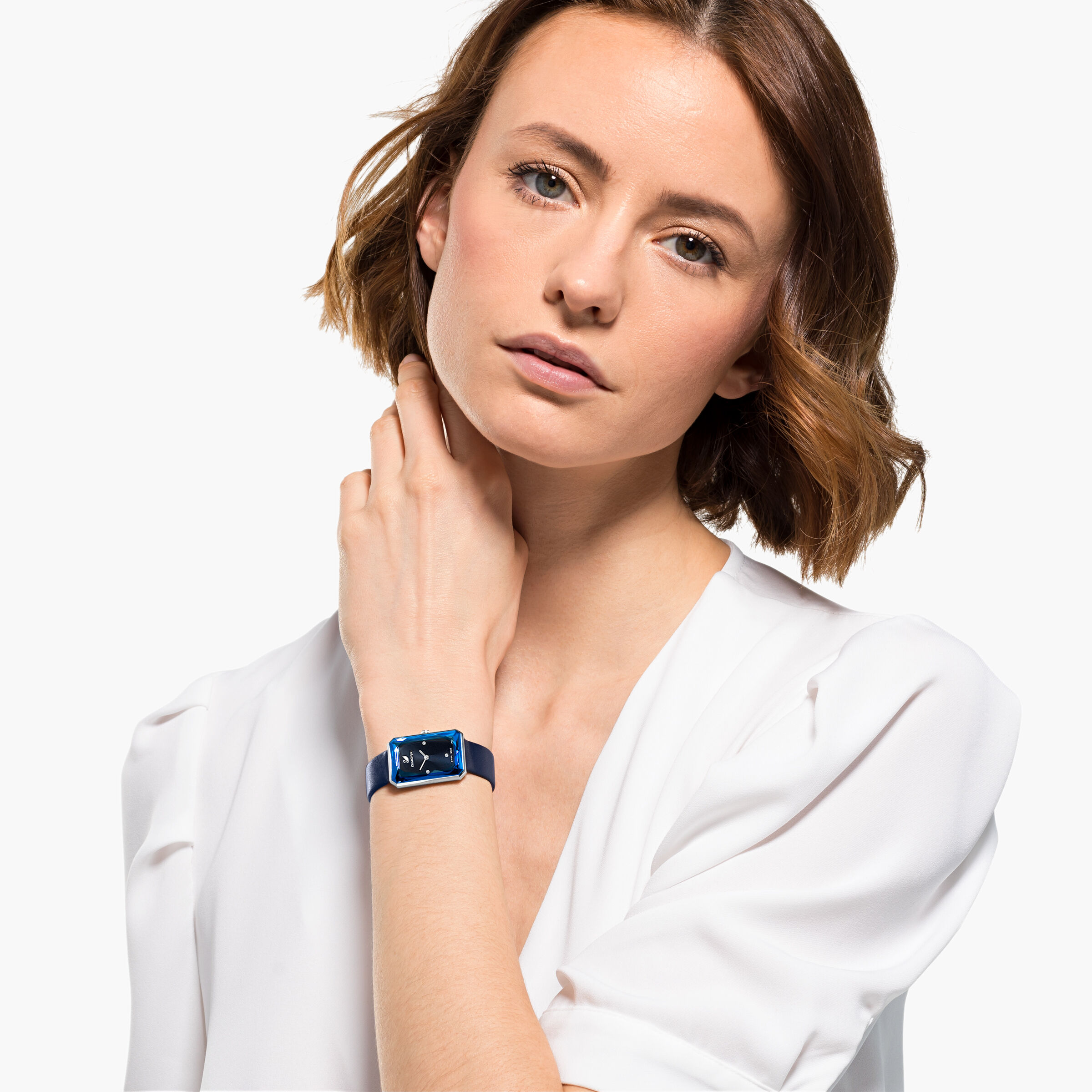 Buy Swarovski Uptown Watch, Leather strap, Blue, Stainless steel