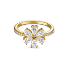 Botanical Flower Ring, White, Gold-tone plated