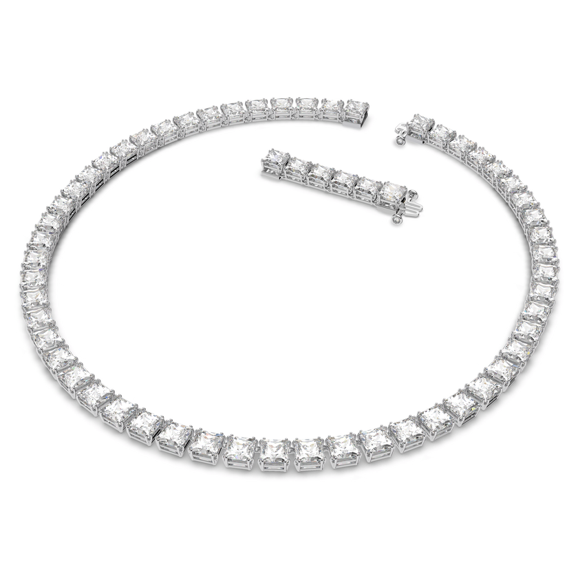 swarovski matrix tennis necklace  square cut  white  rhodium plated
