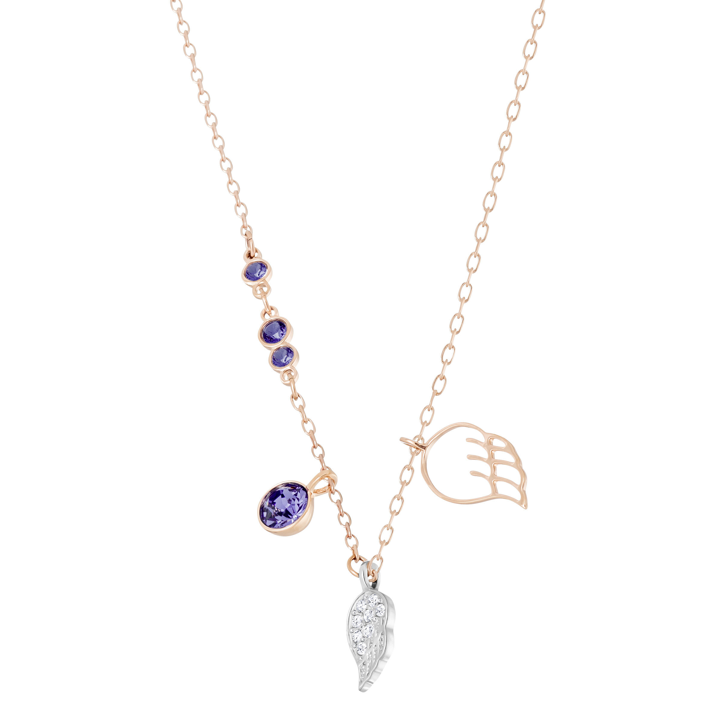 swarovski symbolic pendant  wing  purple  rose gold tone plated