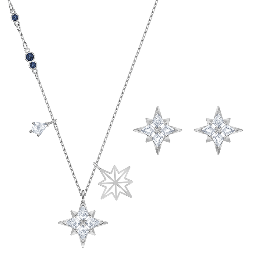 Swarovski Symbol Star Set, White, Rhodium plated