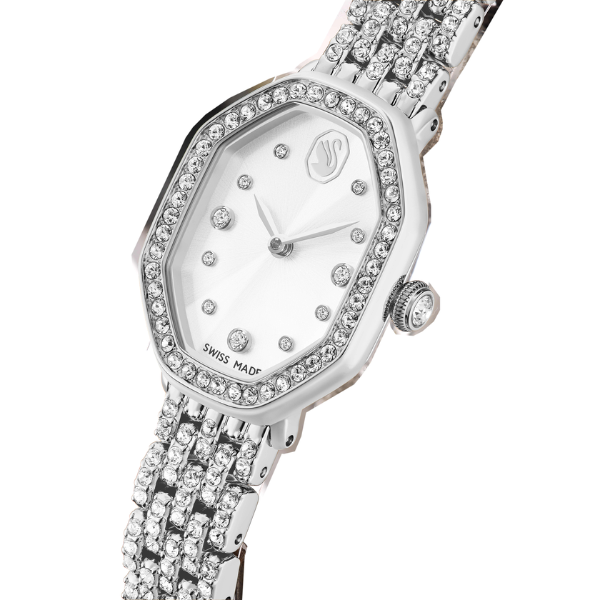 swarovski dextera octagon watch  swiss made  metal bracelet  silver tone  stainless steel