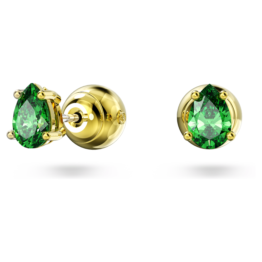 swarovski chroma stud earrings  pear cut  green  gold tone plated