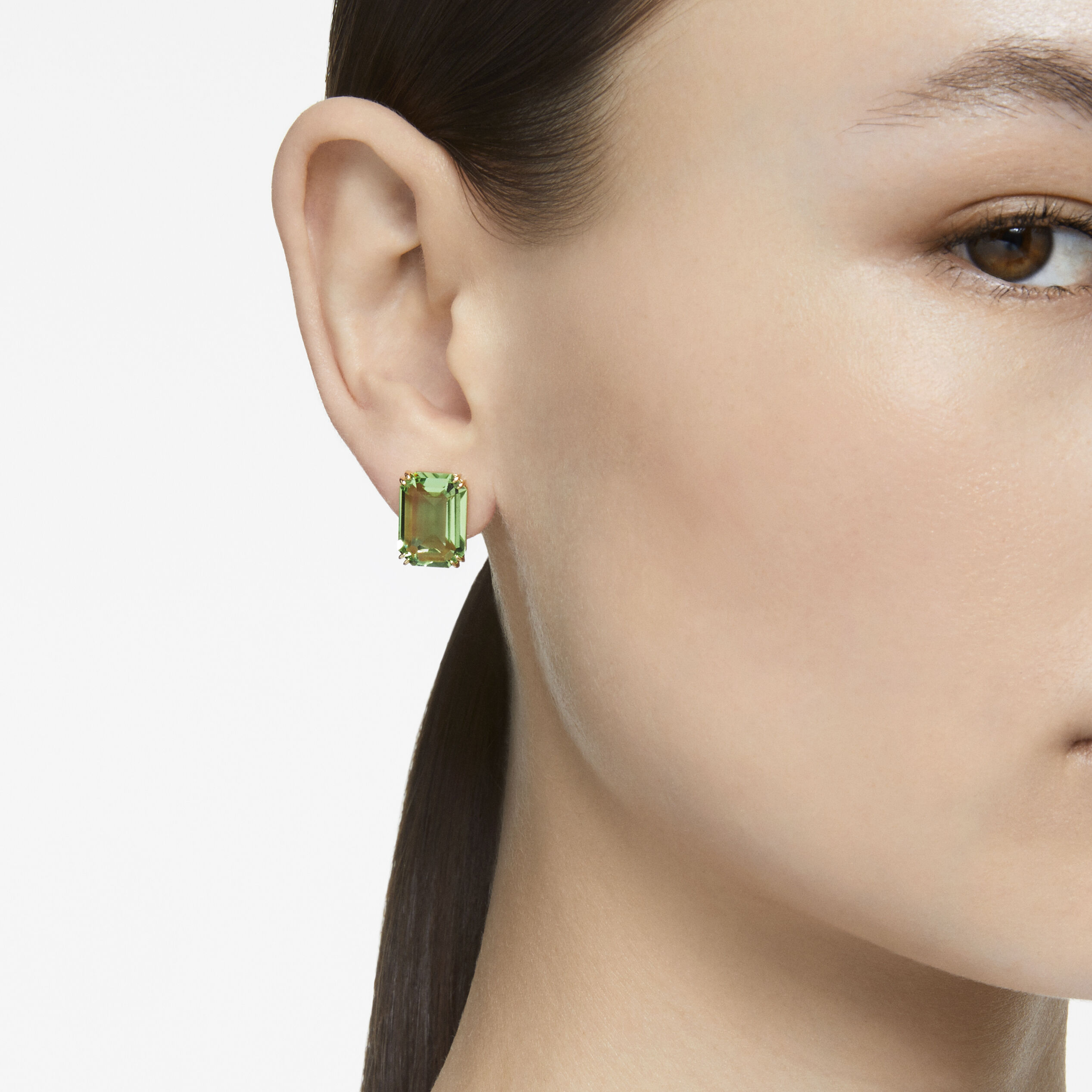 Buy Swarovski Millenia stud earrings, Octagon cut, Green, Gold-tone plated