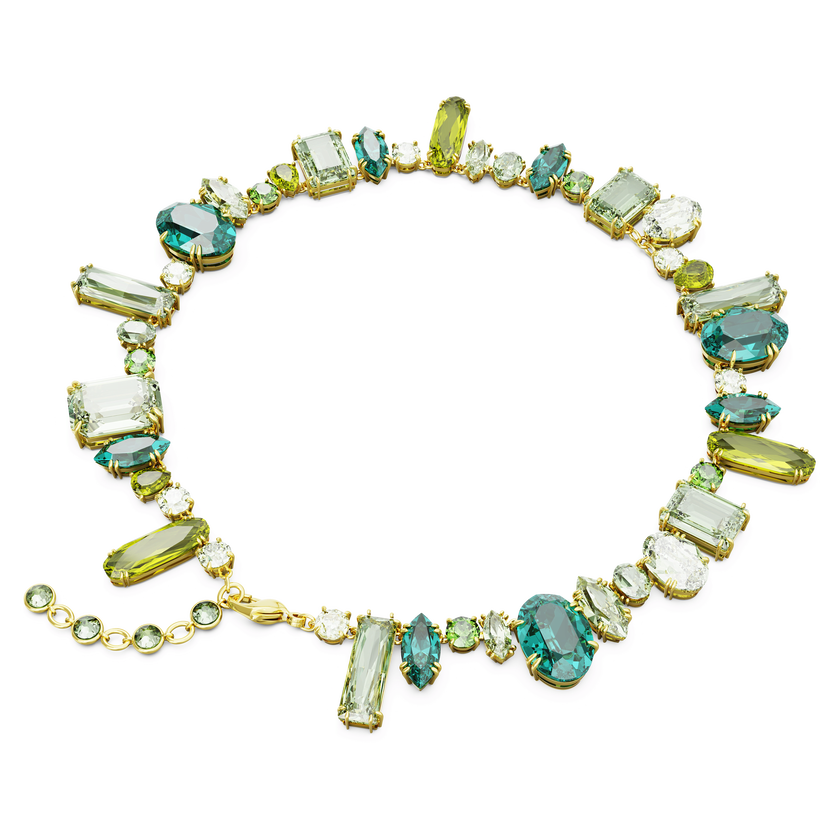 swarovski gema necklace  mixed cuts  green  gold tone plated
