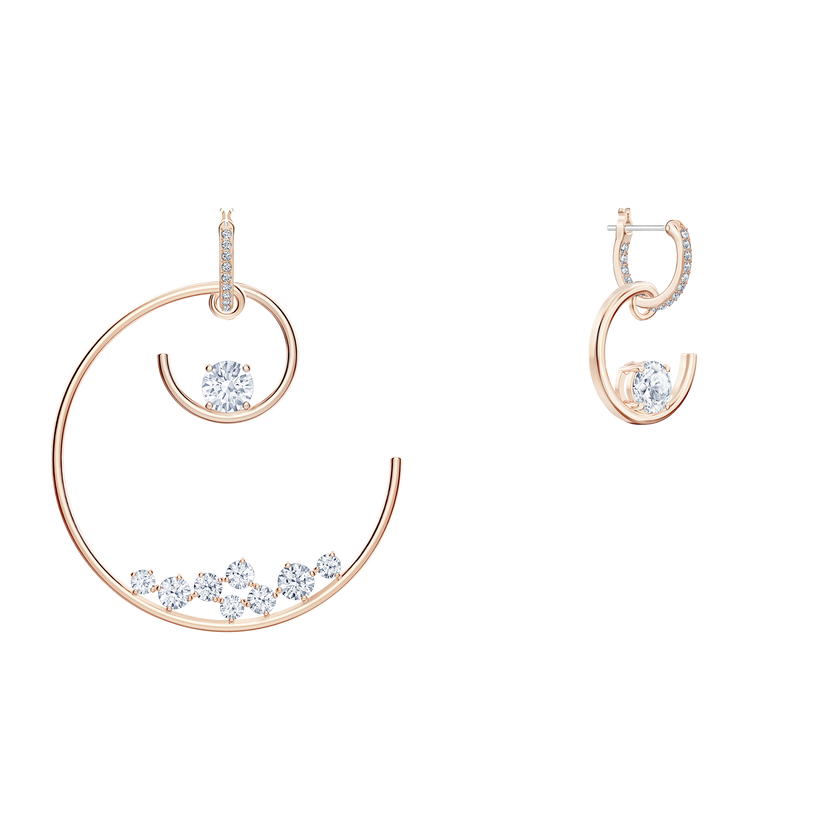 North Hoop Pierced Earrings, White, Rose-gold tone plated