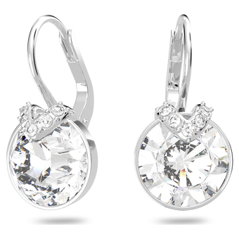 swarovski bella v drop earrings  round cut  white  rhodium plated