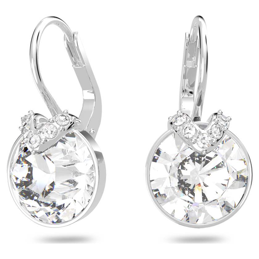 swarovski bella v drop earrings  round cut  white  rhodium plated