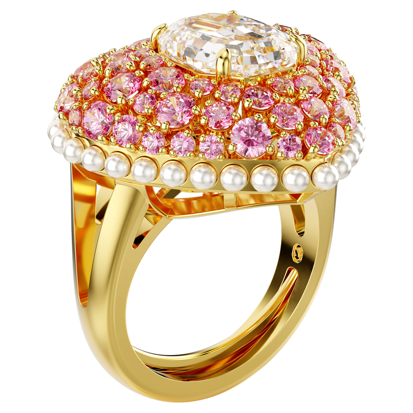 swarovski idyllia cocktail ring  octagon cut  crystal pearls  heart  pink  gold tone plated