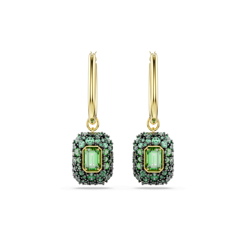 swarovski sublima drop earrings  octagon cut  green  18k gold finish
