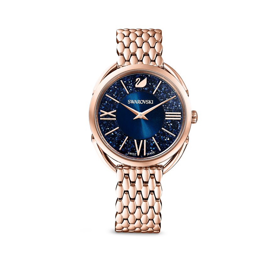 Crystalline Glam Watch, Metal Bracelet, Blue, Rose-gold tone PVD