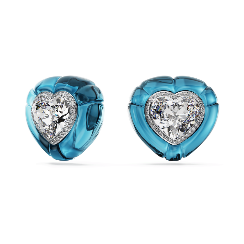 swarovski dulcis clip earrings  heart cut  pav   heart  blue  rhodium plated