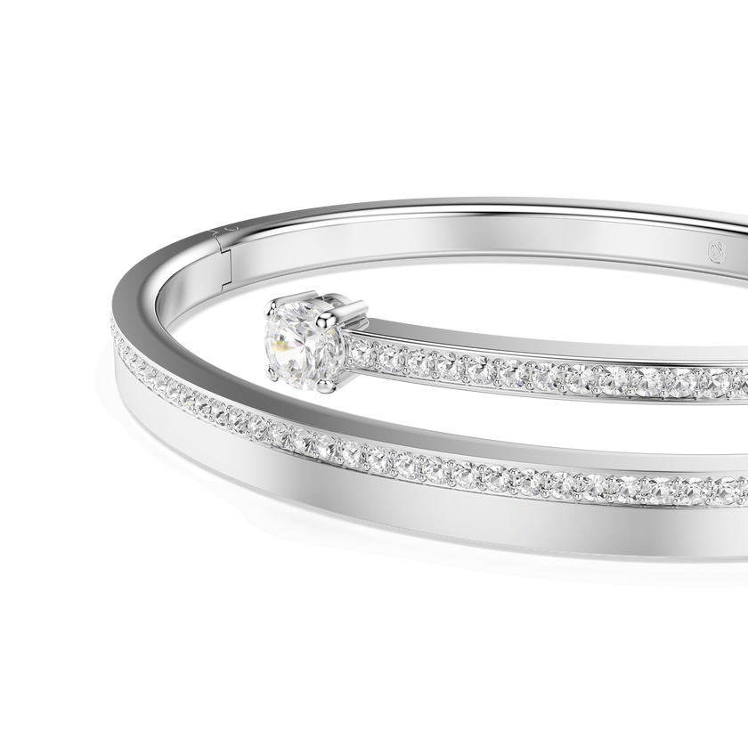 swarovski fresh bangle  round cut  white  rhodium plated