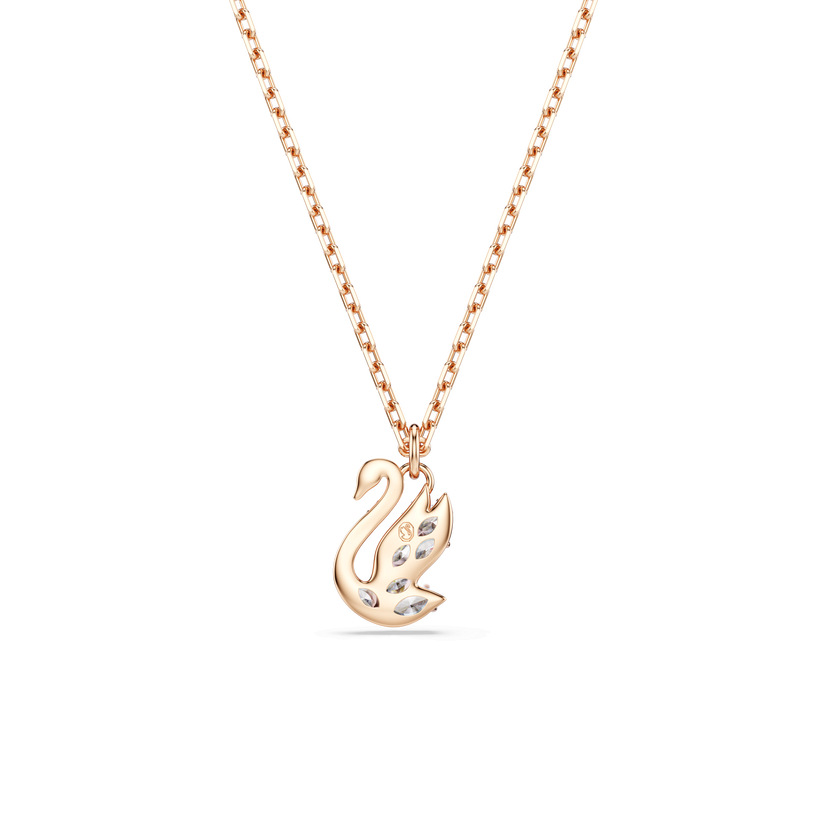 swarovski swan pendant  mixed cuts  swan  white  18k rose gold finish