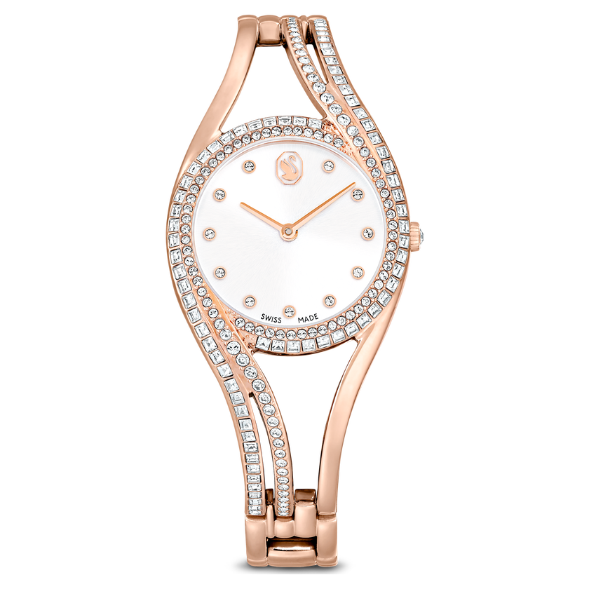 swarovski hyperbola bangle watch  swiss made  metal bracelet  rose gold tone  rose gold tone finish