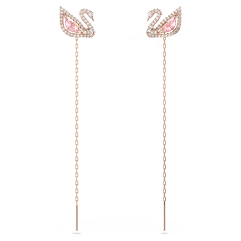 swarovski swan drop earrings  swan  pink  rose gold tone plated