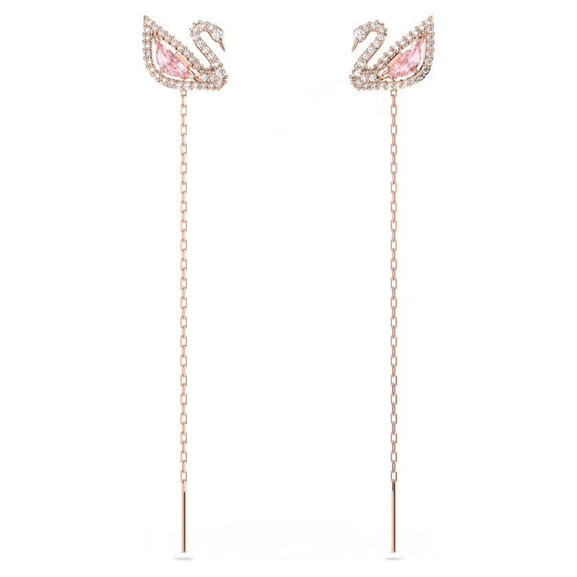 swarovski swan drop earrings  swan  pink  rose gold tone plated