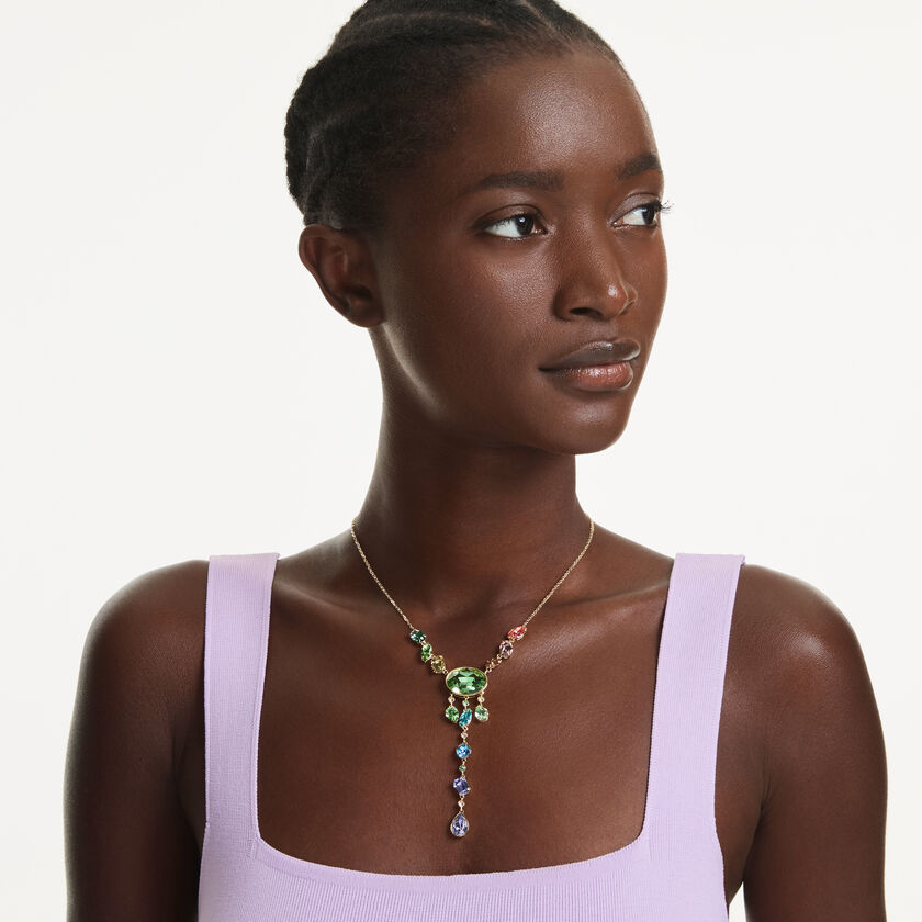 swarovski gema y necklace  mixed cuts  multicolored  gold tone plated
