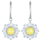 Sunshine Pierced Earrings, White, Rhodium plated