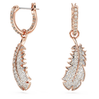 swarovski nice drop earrings feather white rose gold tone plated