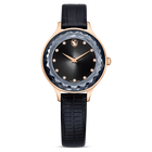 swarovski octea nova watch swiss made leather strap black rose gold tone finish