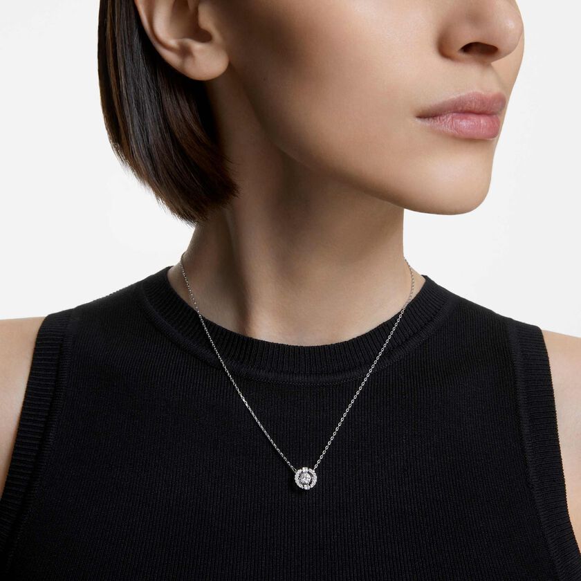 swarovski una necklace  round cut  white  rhodium plated