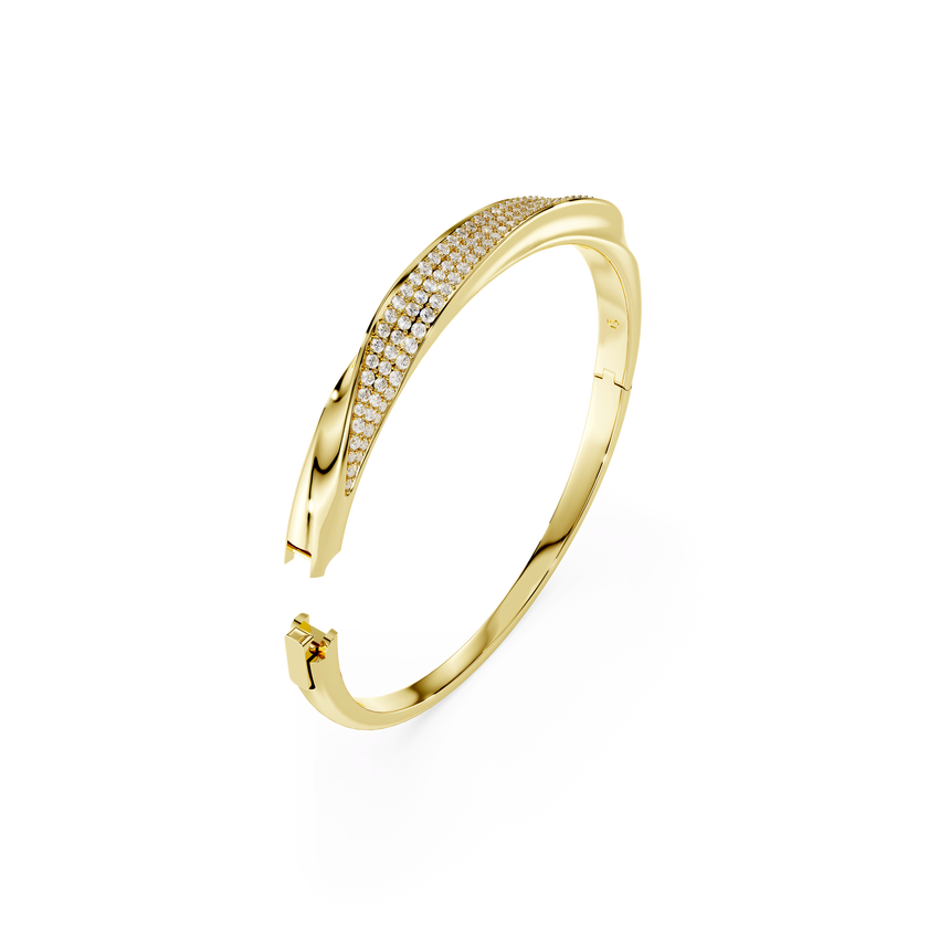 swarovski classica bangle  round cut  white  sterling silver  18k gold finish