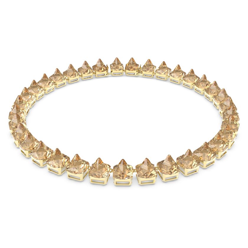 Chroma necklace, Spike crystals, Yellow, Gold-tone plated