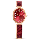 Crystal Rock Oval watch, Swiss Made, Metal bracelet, Red, Rose gold-tone finish