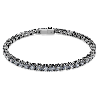 swarovski matrix tennis bracelet  round cut  gray  ruthenium plated