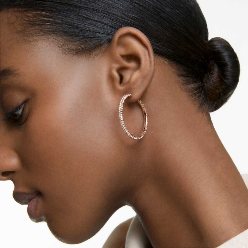 swarovski dextera hoop earrings  pav   large  white  rose gold tone plated