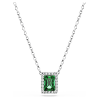 swarovski una angelic pendant  rectangular cut  pav   green  rhodium plated