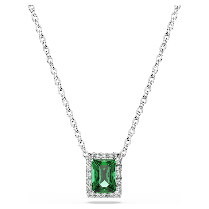 swarovski una angelic pendant  rectangular cut  pav   green  rhodium plated