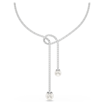 swarovski matrix y necklace crystal pearl round cut white rhodium plated