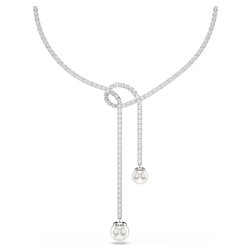 swarovski matrix y necklace  crystal pearl  round cut  white  rhodium plated