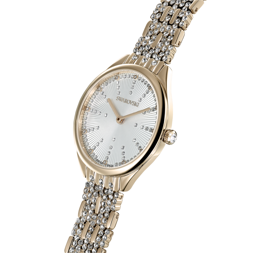 swarovski attract watch  swiss made  metal bracelet  gold tone  champagne gold tone finish