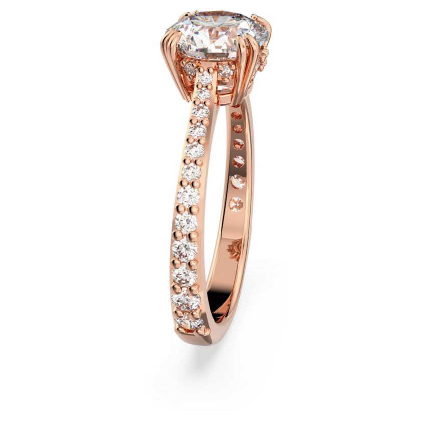 swarovski stilla cocktail ring  round cut  pav   white  rose gold tone plated