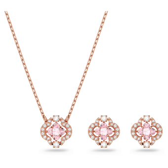 swarovski una set mixed cuts clover pink rose gold tone plated