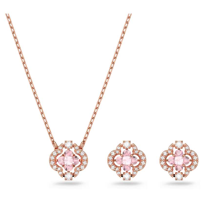 swarovski una set  mixed cuts  clover  pink  rose gold tone plated