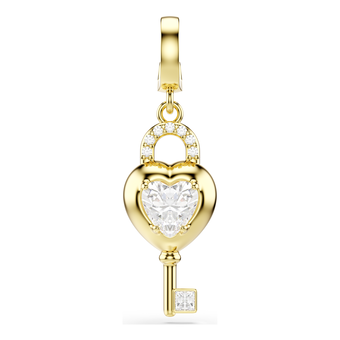 swarovski idyllia charm  mixed cuts  heart with key  white  gold tone plated