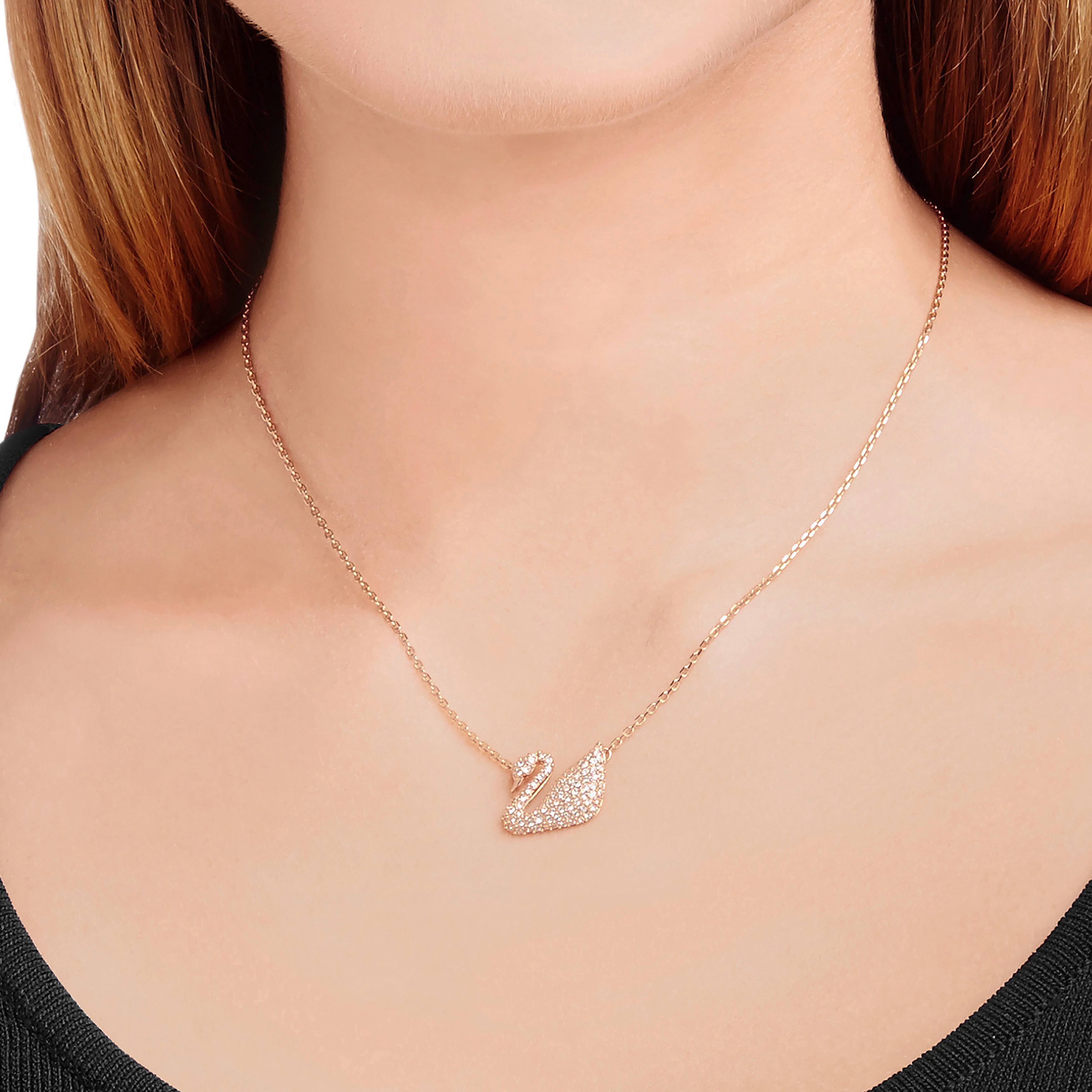 Buy Swarovski Swan Necklace White Rose Gold Plated