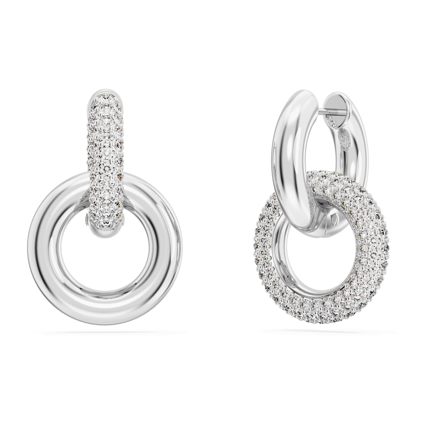 swarovski dextera hoop earrings  interlocking loop  white  rhodium plated