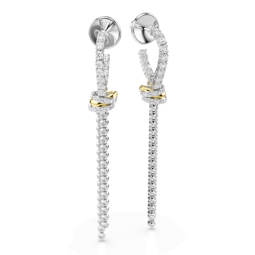 swarovski hyperbola drop earrings  round cut  knot  white  mixed metal finish