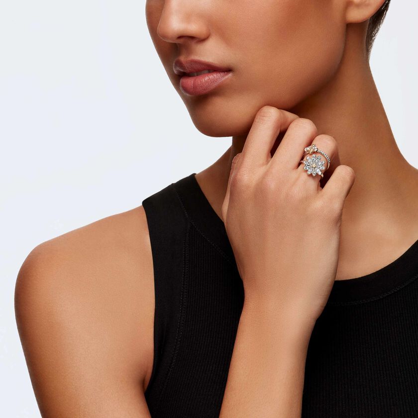 swarovski eternal flower ring set  yellow  mixed metal finish